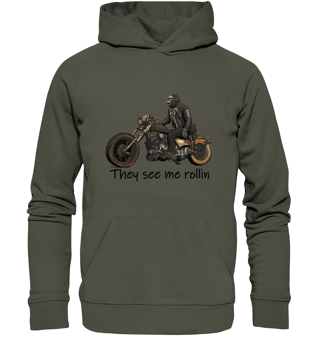 Organic Hoodie Gorilla Biker Tim - they see me rollin