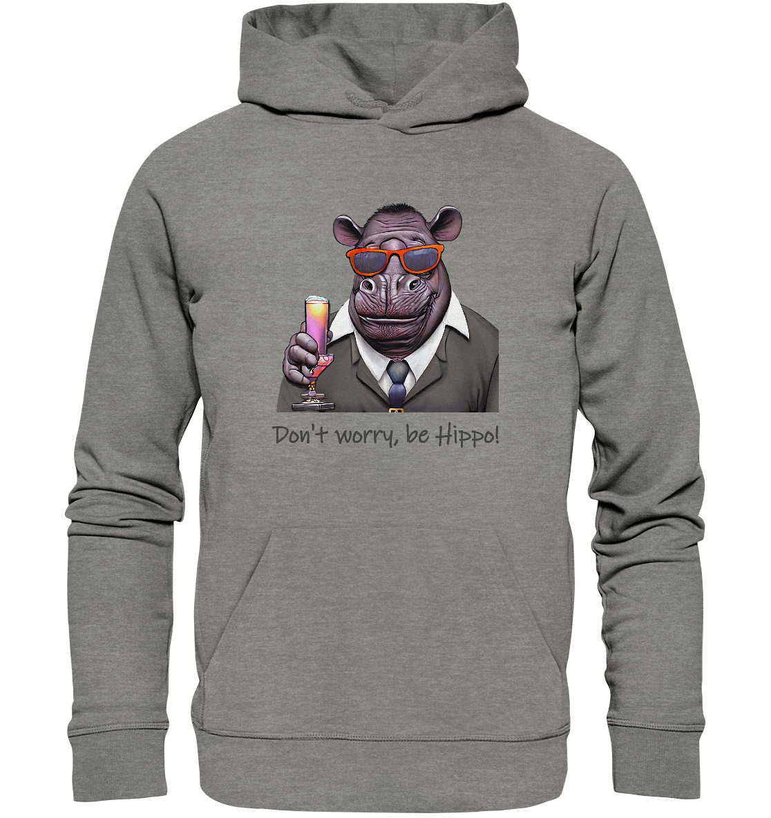 Organic Hoodie Mr Hippo - don't worry be Hippo