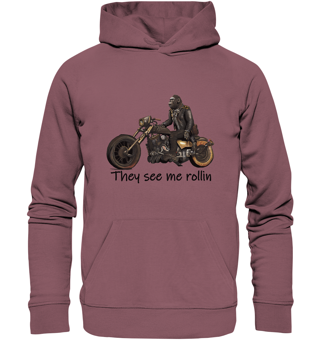 Organic Hoodie Gorilla Biker Tim - they see me rollin