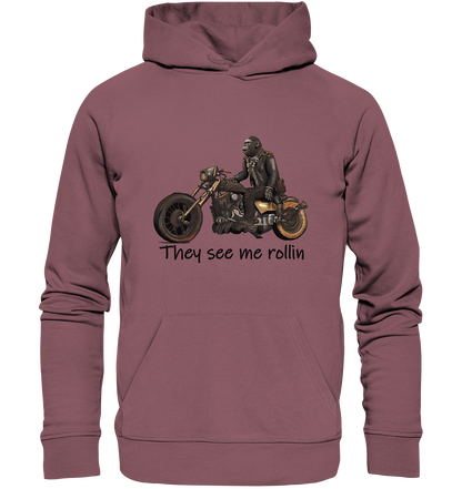 Organic Hoodie Gorilla Biker Tim - they see me rollin