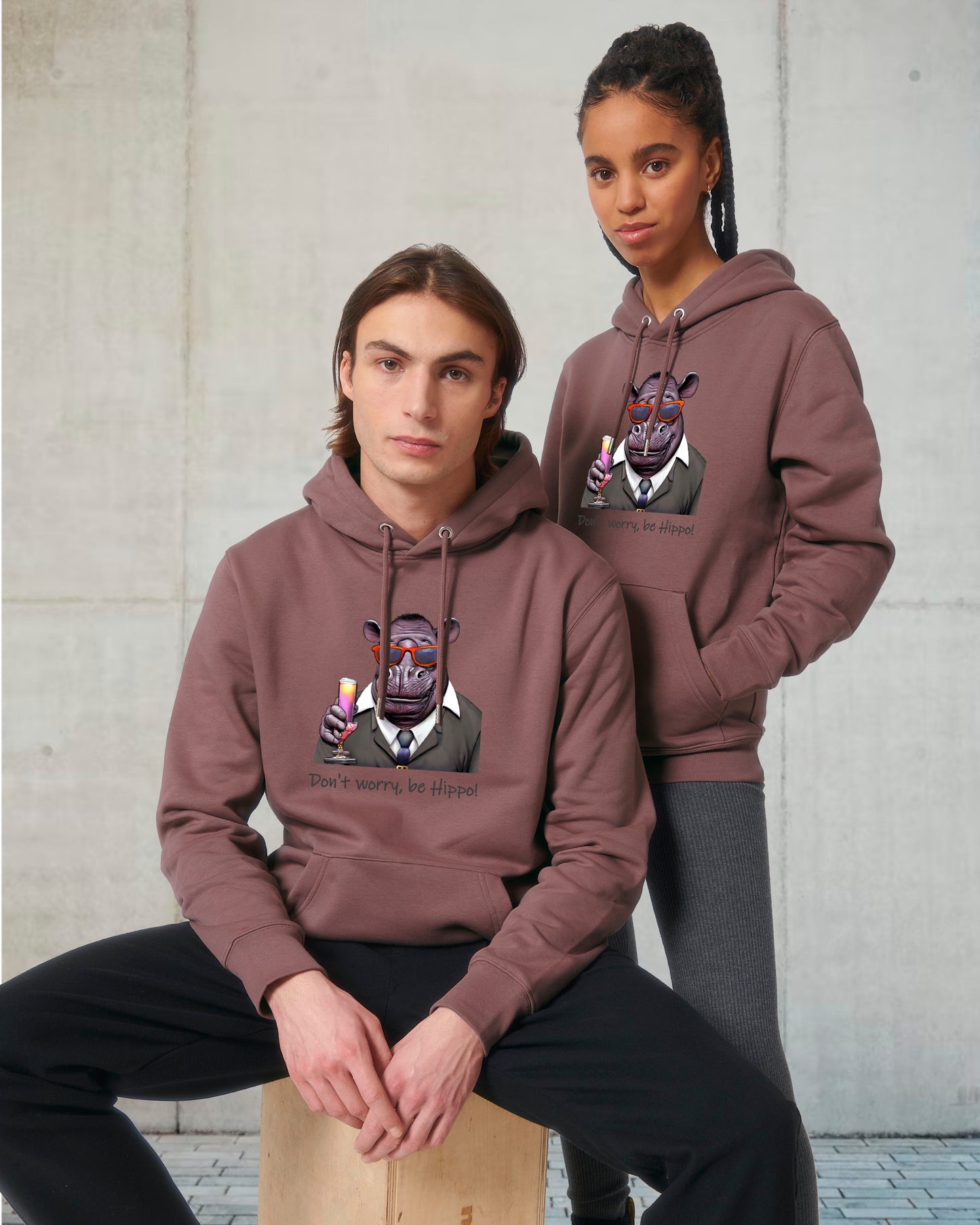 Organic Hoodie Mr Hippo - don't worry be Hippo