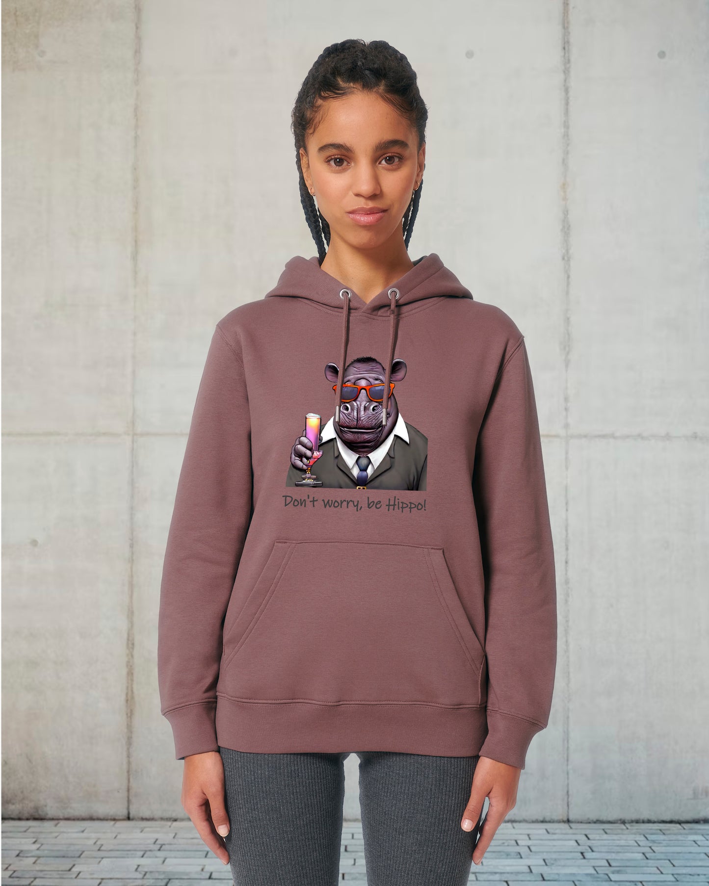 Organic Hoodie Mr Hippo - don't worry be Hippo